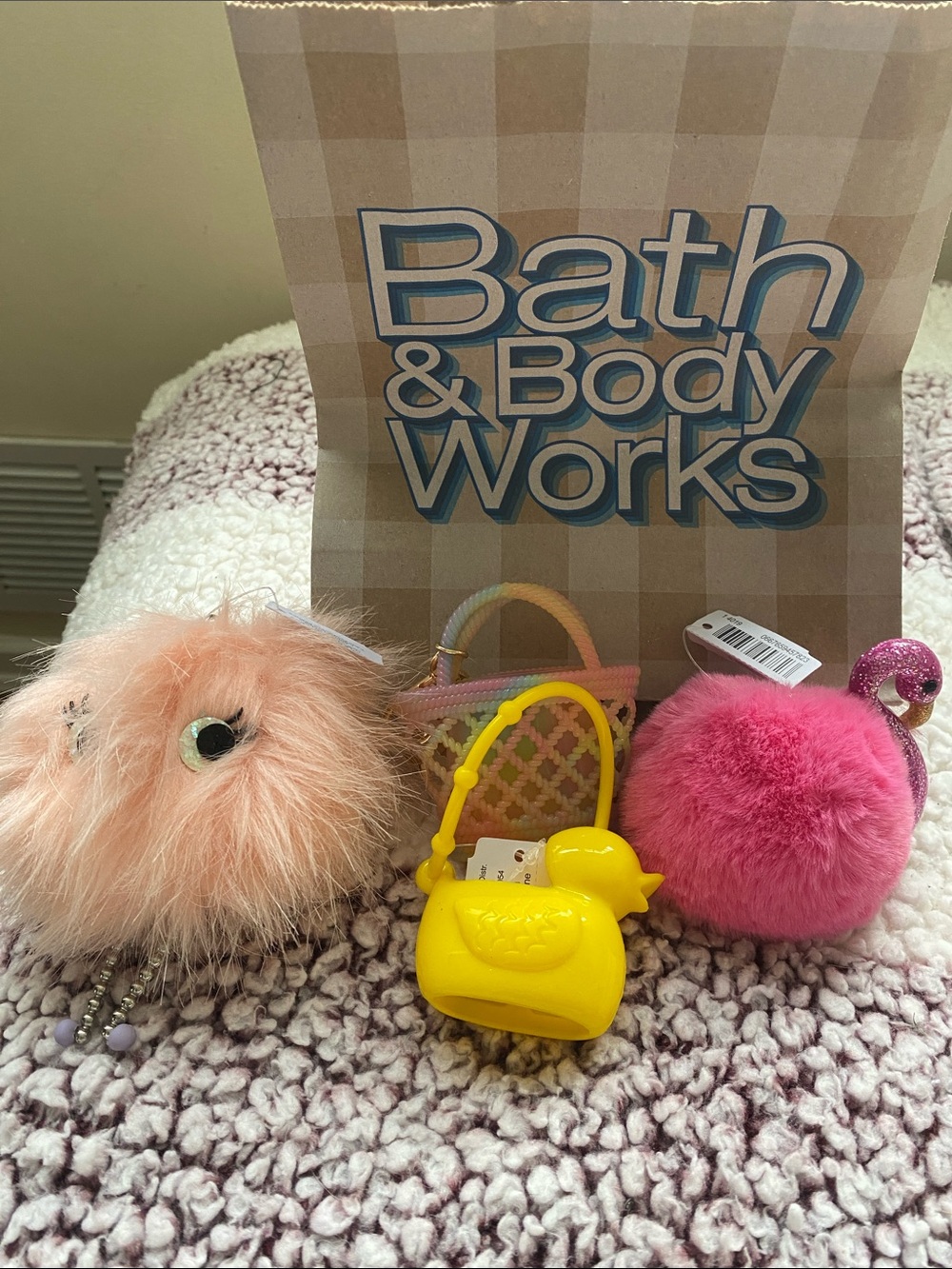 Bath & Body Works Pink & Peach Fluffy Pom and Yellow Duck  sanitizer’s Holder’s